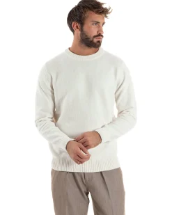 Maglioncino Uomo Ciniglia Regular Fit Maglia Basic Bianco M3059A