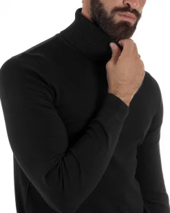 Maglioncino Uomo Collo Alto Maglia Rasata Dolcevita Basic Nero M2538A