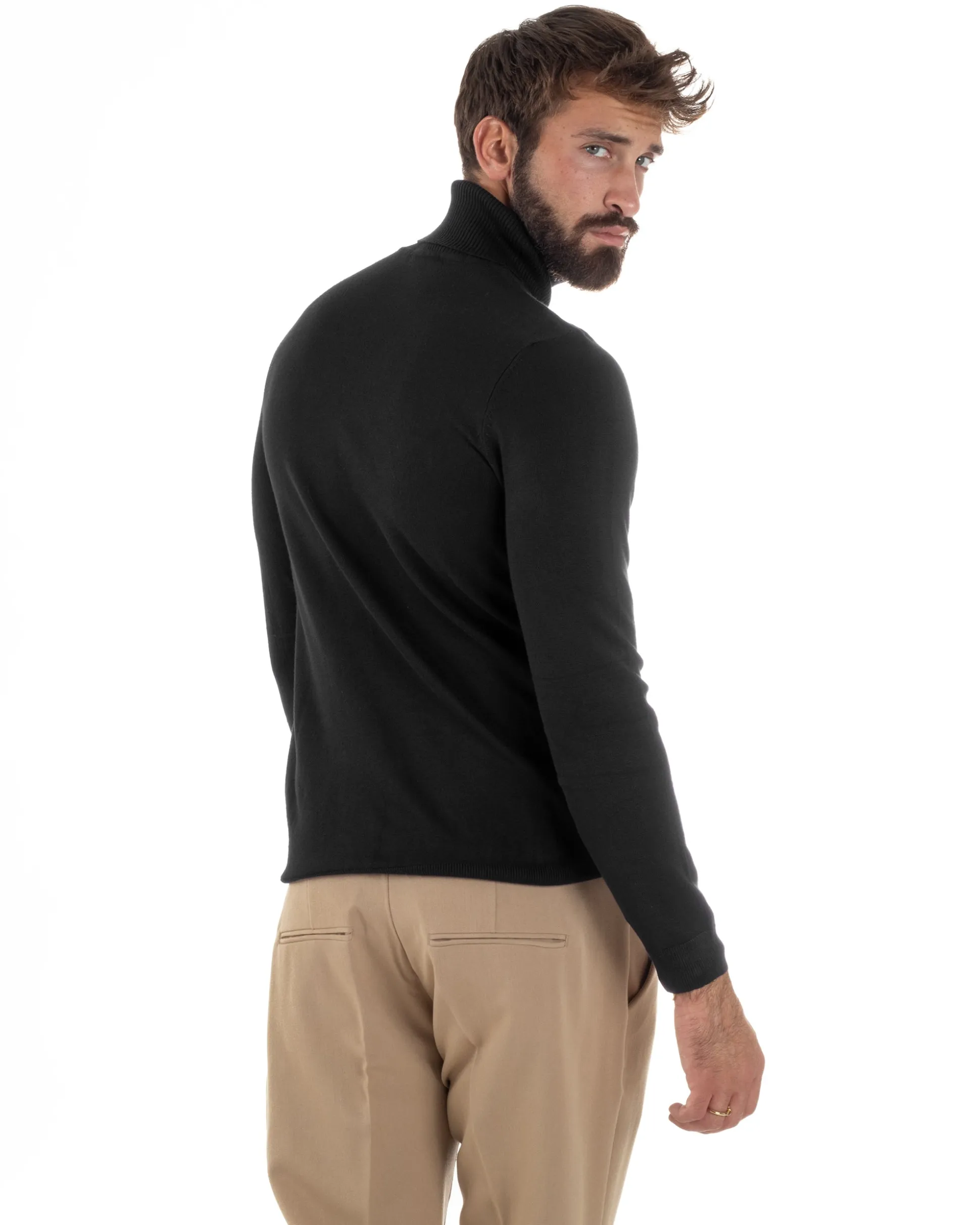 Maglioncino Uomo Collo Alto Maglia Rasata Dolcevita Basic Nero M2538A