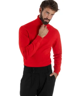 Maglioncino Uomo Collo Alto Maglia Rasata Dolcevita Basic Rosso M2546A