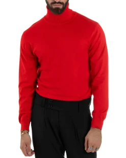 Maglioncino Uomo Collo Alto Maglia Rasata Dolcevita Basic Rosso M2546A