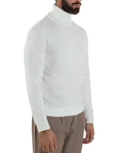 Maglioncino Uomo Collo Alto Maglia Rasata Dolcevita Basic Bianco M2550A