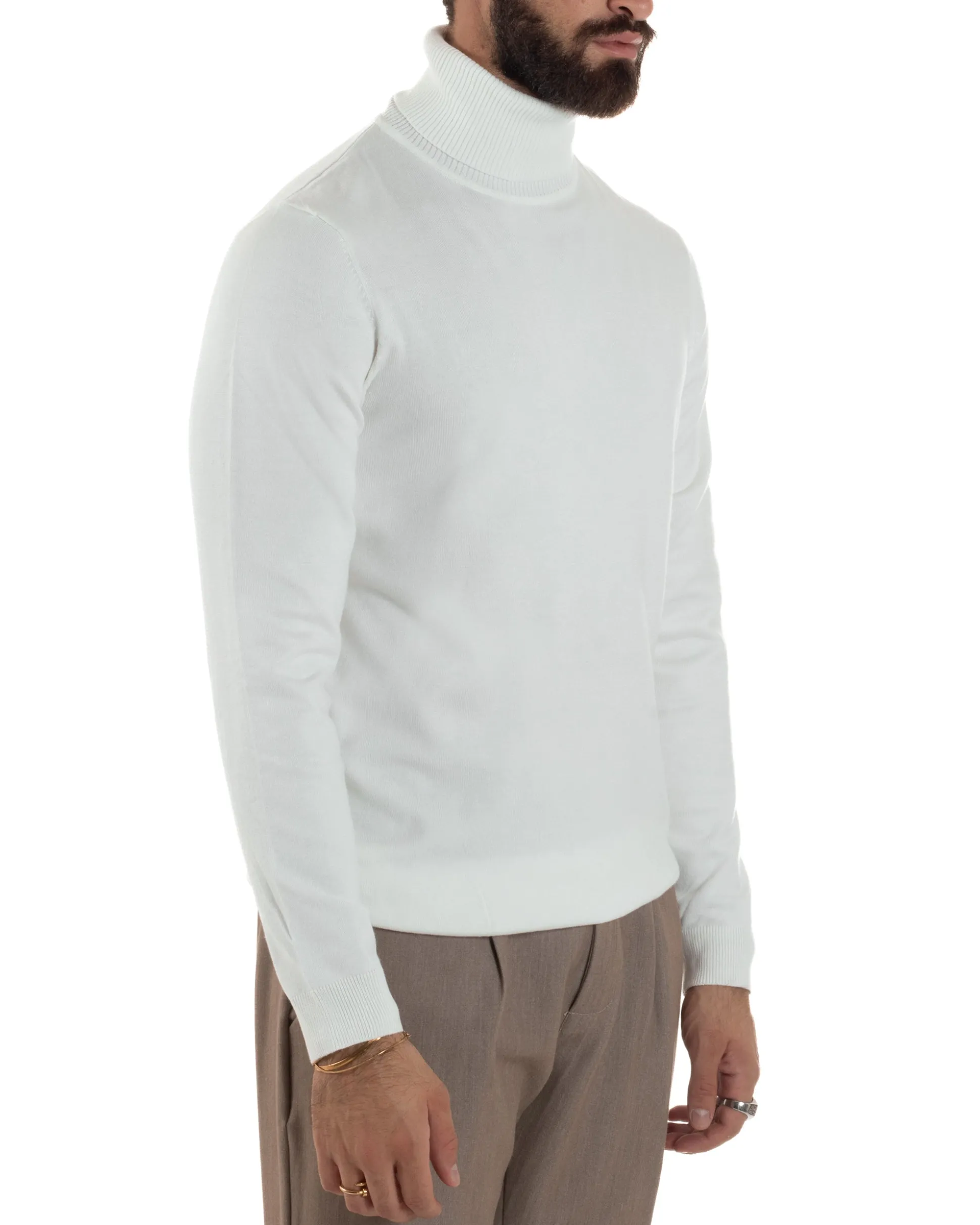 Maglioncino Uomo Collo Alto Maglia Rasata Dolcevita Basic Bianco M2550A