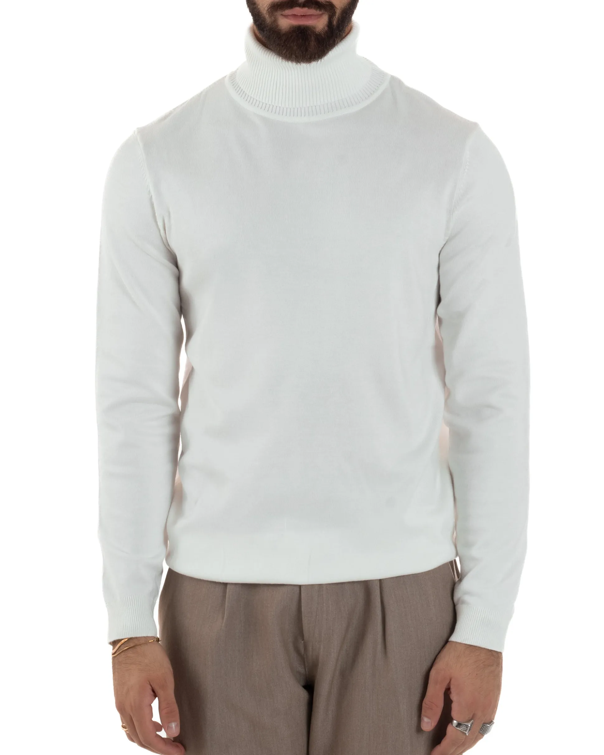 Maglioncino Uomo Collo Alto Maglia Rasata Dolcevita Basic Bianco M2550A