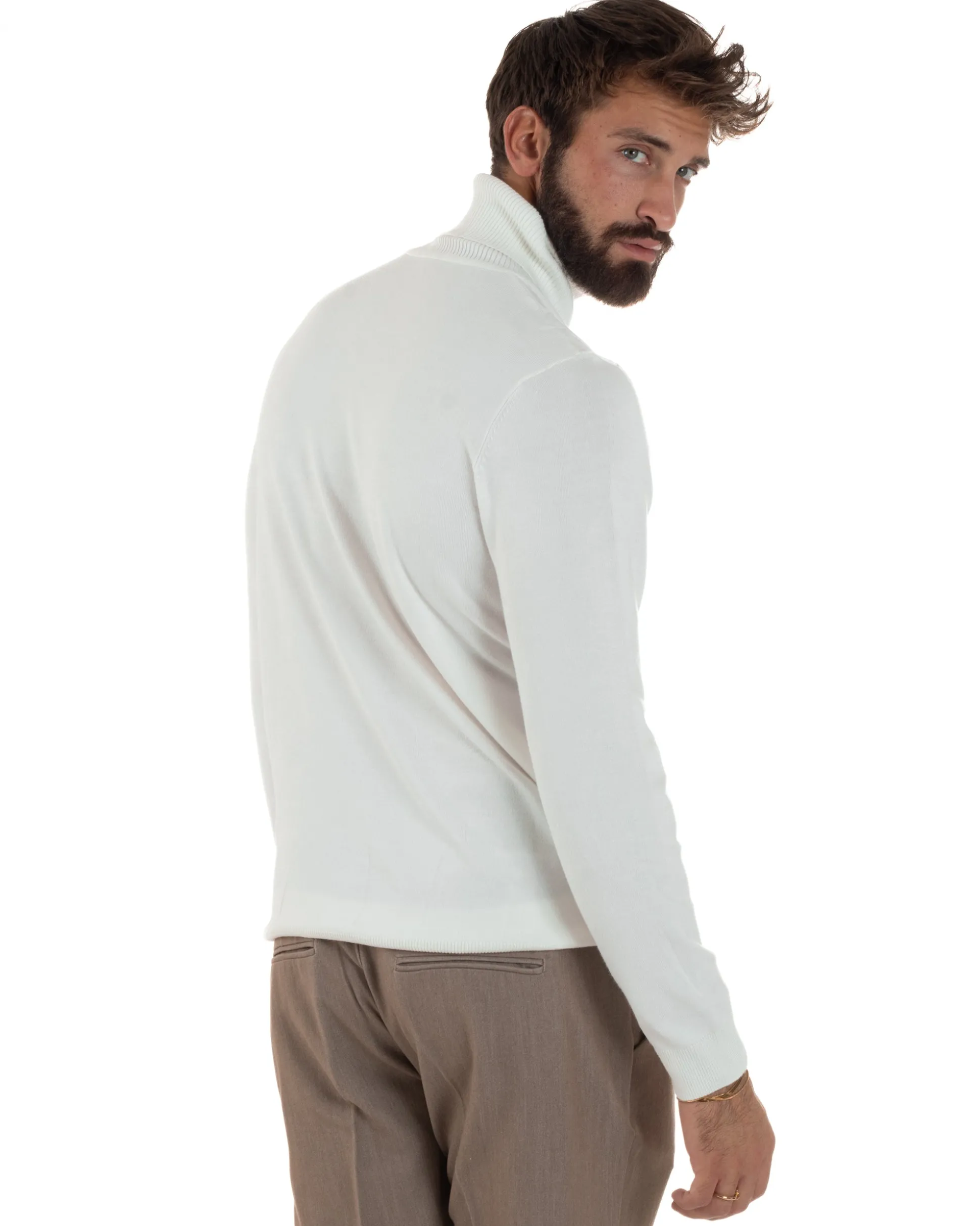 Maglioncino Uomo Collo Alto Maglia Rasata Dolcevita Basic Bianco M2550A