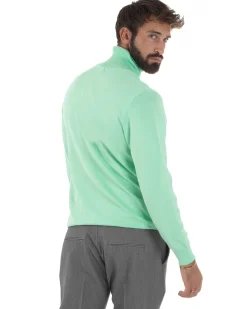 Maglioncino Uomo Collo Alto Maglia Rasata Dolcevita Basic Verde Acqua M2553A