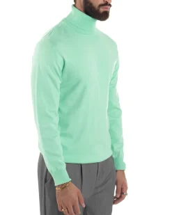 Maglioncino Uomo Collo Alto Maglia Rasata Dolcevita Basic Verde Acqua M2553A