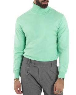Maglioncino Uomo Collo Alto Maglia Rasata Dolcevita Basic Verde Acqua M2553A