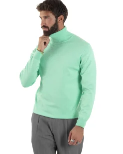 Maglioncino Uomo Collo Alto Maglia Rasata Dolcevita Basic Verde Acqua M2553A