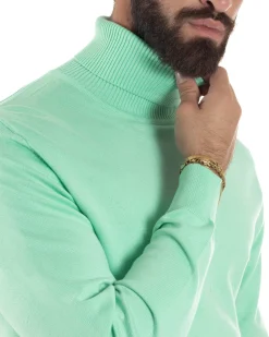 Maglioncino Uomo Collo Alto Maglia Rasata Dolcevita Basic Verde Acqua M2553A