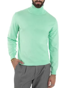 Maglioncino Uomo Collo Alto Maglia Rasata Dolcevita Basic Verde Acqua M2553A