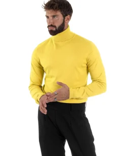 Maglioncino Uomo Collo Alto Maglia Rasata Dolcevita Basic Giallo M2544A