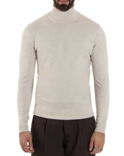 Maglioncino Uomo Collo Alto Maglia Rasata Dolcevita Basic Beige Melangiato M2542A