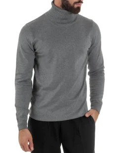 Maglioncino Uomo Collo Alto Maglia Rasata Dolcevita Basic Grigio M2539A