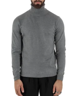 Maglioncino Uomo Collo Alto Maglia Rasata Dolcevita Basic Grigio M2539A