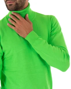 Maglioncino Uomo Collo Alto Maglia Rasata Dolcevita Basic Verde Acido M2552A