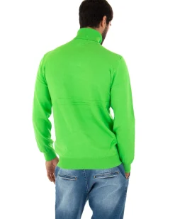 Maglioncino Uomo Collo Alto Maglia Rasata Dolcevita Basic Verde Acido M2552A