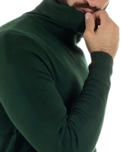 Maglioncino Uomo Collo Alto Maglia Rasata Dolcevita Basic Verde Bottiglia M2548A