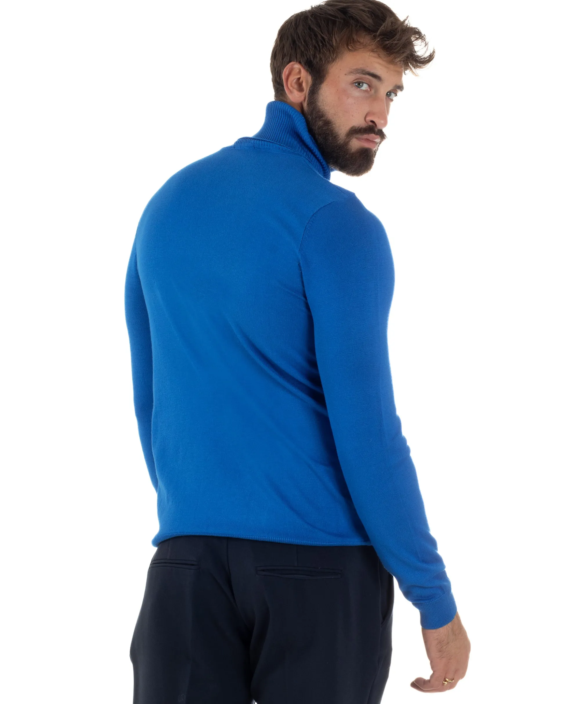 Maglioncino Uomo Collo Alto Maglia Rasata Dolcevita Basic Blu Royal M2547A