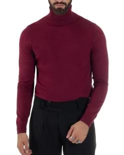 Maglioncino Uomo Collo Alto Maglia Rasata Dolcevita Basic Prugna M2545A