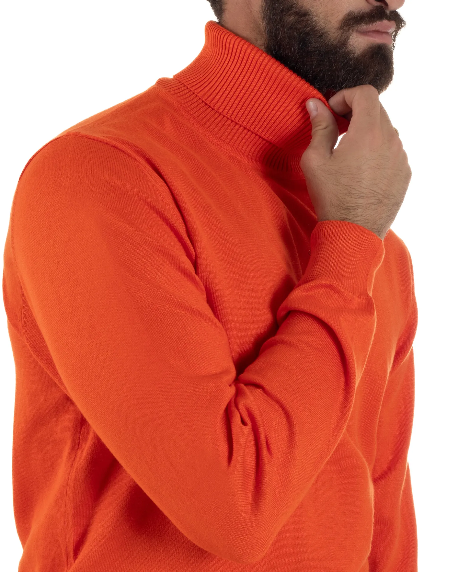 Maglioncino Uomo Collo Alto Maglia Rasata Dolcevita Basic Arancione M2549A