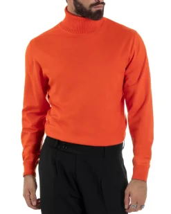 Maglioncino Uomo Collo Alto Maglia Rasata Dolcevita Basic Arancione M2549A