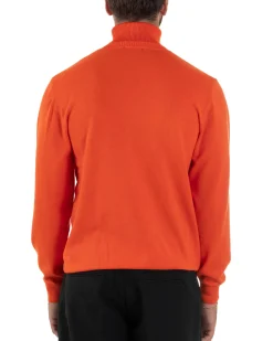 Maglioncino Uomo Collo Alto Maglia Rasata Dolcevita Basic Arancione M2549A