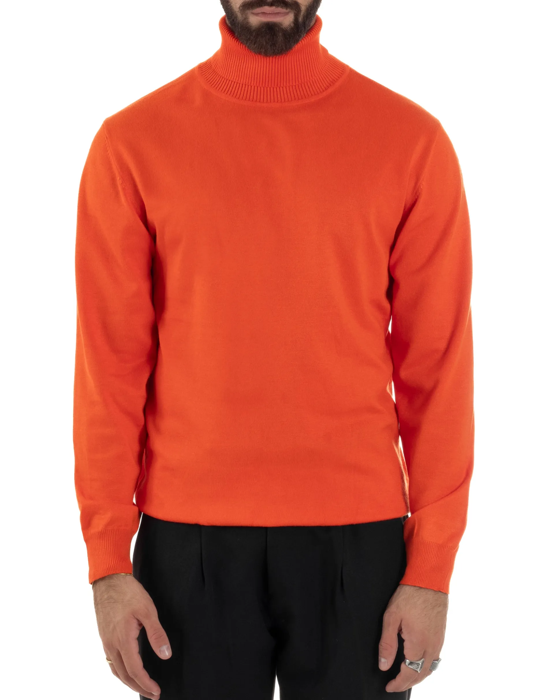 Maglioncino Uomo Collo Alto Maglia Rasata Dolcevita Basic Arancione M2549A