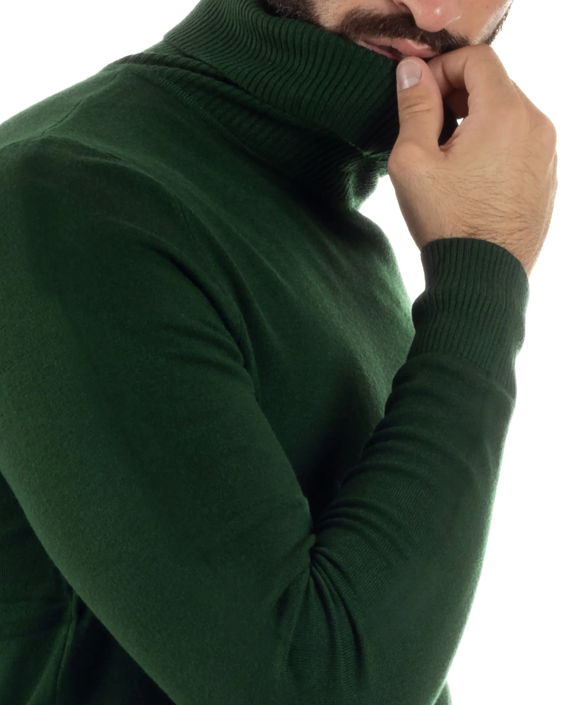 Maglioncino Uomo Collo Alto Maglia Rasata Dolcevita Basic Verde Militare M2551A