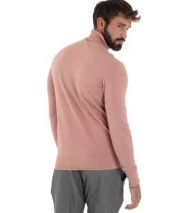 Maglioncino Uomo Collo Alto Maglia Rasata Dolcevita Basic Rosa M2557A