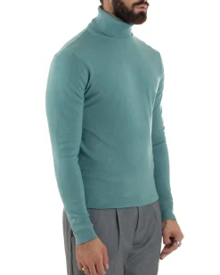 Maglioncino Uomo Collo Alto Maglia Rasata Dolcevita Basic Petrolio M2534A