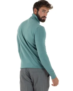 Maglioncino Uomo Collo Alto Maglia Rasata Dolcevita Basic Petrolio M2534A