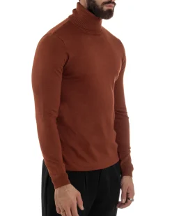 Maglioncino Uomo Collo Alto Maglia Rasata Dolcevita Basic Ruggine M2531A