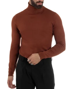 Maglioncino Uomo Collo Alto Maglia Rasata Dolcevita Basic Ruggine M2531A