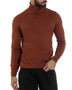 Maglioncino Uomo Collo Alto Maglia Rasata Dolcevita Basic Ruggine M2531A