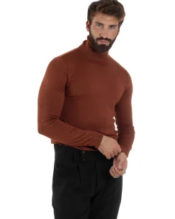 Maglioncino Uomo Collo Alto Maglia Rasata Dolcevita Basic Ruggine M2531A