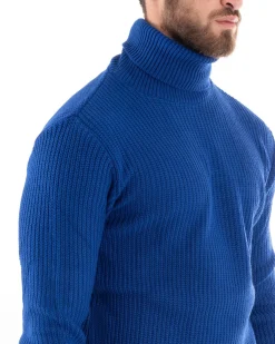 Maglioncino Uomo Collo Alto Maglia Inglese Dolcevita Basic Blu Royal M2343A