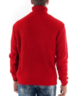 Maglioncino Uomo Collo Alto Maglia Inglese Dolcevita Basic Rosso M2599A