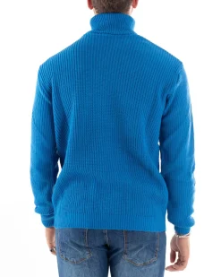 Maglioncino Uomo Collo Alto Maglia Inglese Dolcevita Basic Azzurro M2351A