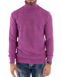 Maglioncino Uomo Collo Alto Maglia Inglese Dolcevita Basic Magenta M2352A