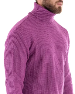 Maglioncino Uomo Collo Alto Maglia Inglese Dolcevita Basic Magenta M2352A