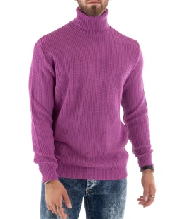 Maglioncino Uomo Collo Alto Maglia Inglese Dolcevita Basic Magenta M2352A