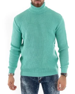 Maglioncino Uomo Collo Alto Maglia Inglese Dolcevita Basic Verde Acqua M2354A