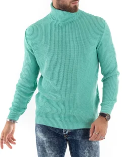 Maglioncino Uomo Collo Alto Maglia Inglese Dolcevita Basic Verde Acqua M2354A