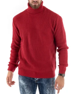 Maglioncino Uomo Collo Alto Maglia Inglese Dolcevita Basic Rosso M2350A