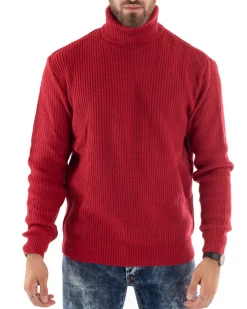 Maglioncino Uomo Collo Alto Maglia Inglese Dolcevita Basic Rosso M2350A