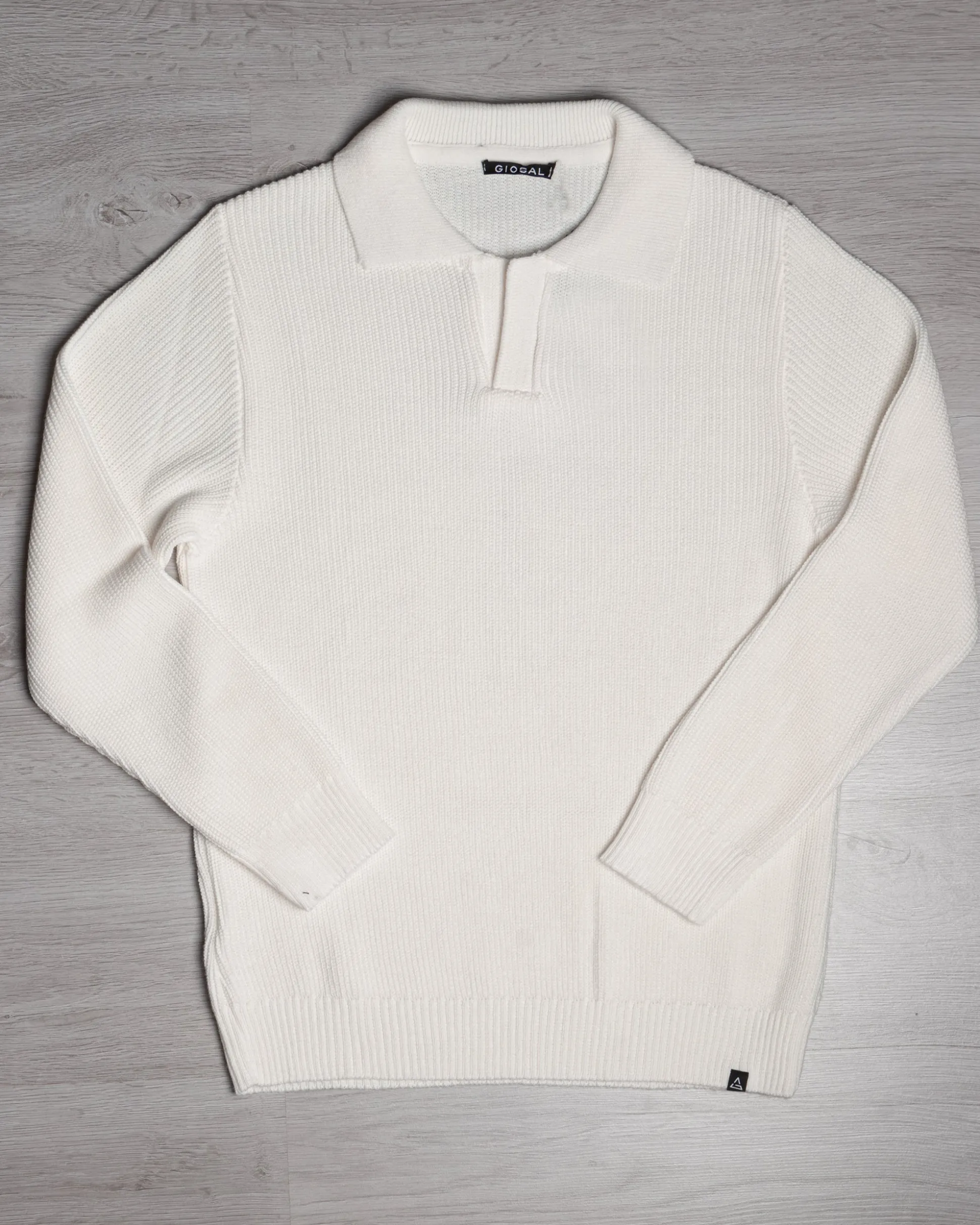 Maglioncino Uomo Con Colletto Maglia Inglese Scollo V Polo Derby Casual Basic Tinta Unita Panna GIOSAL-M2888A