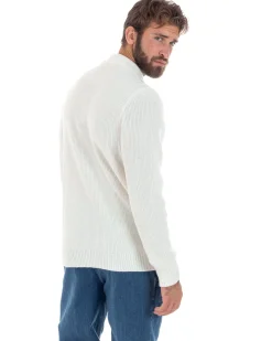 Maglioncino Uomo Con Colletto Maglia Inglese Scollo V Polo Derby Casual Basic Tinta Unita Panna GIOSAL-M2888A
