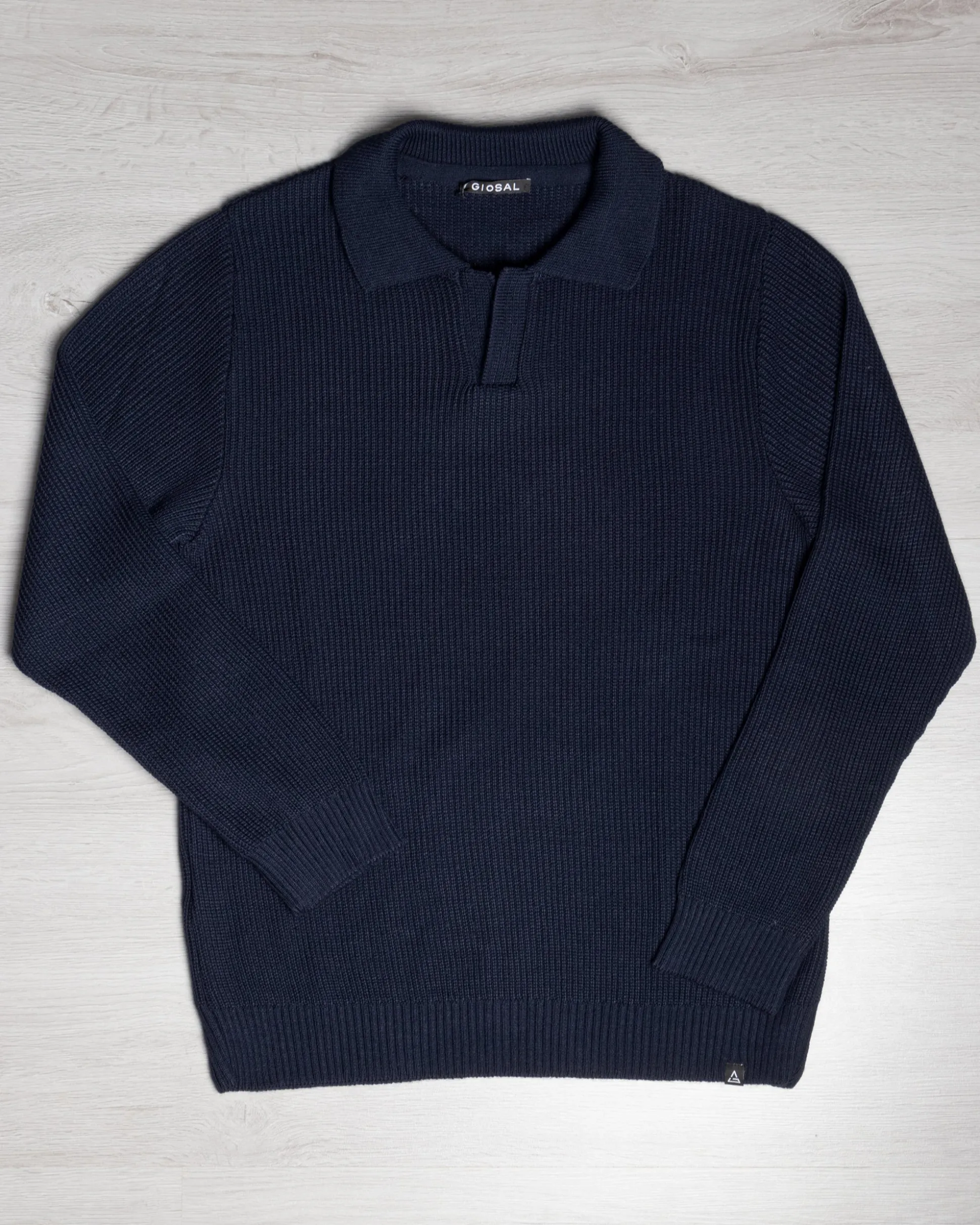 Maglioncino Uomo Con Colletto Maglia Inglese Scollo V Polo Derby Casual Basic Tinta Unita Blu GIOSAL-M2887A