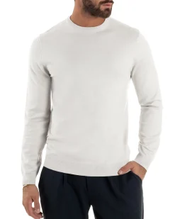 Maglioncino Uomo Girocollo Maglia Rasata Basic Bianco M2506A